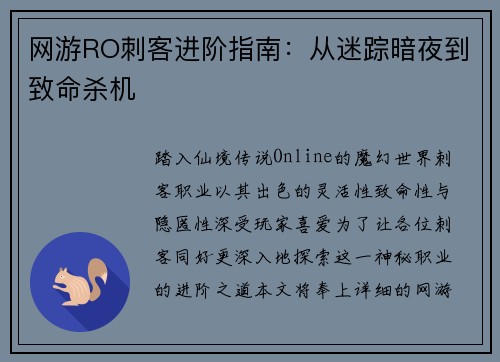 网游RO刺客进阶指南：从迷踪暗夜到致命杀机
